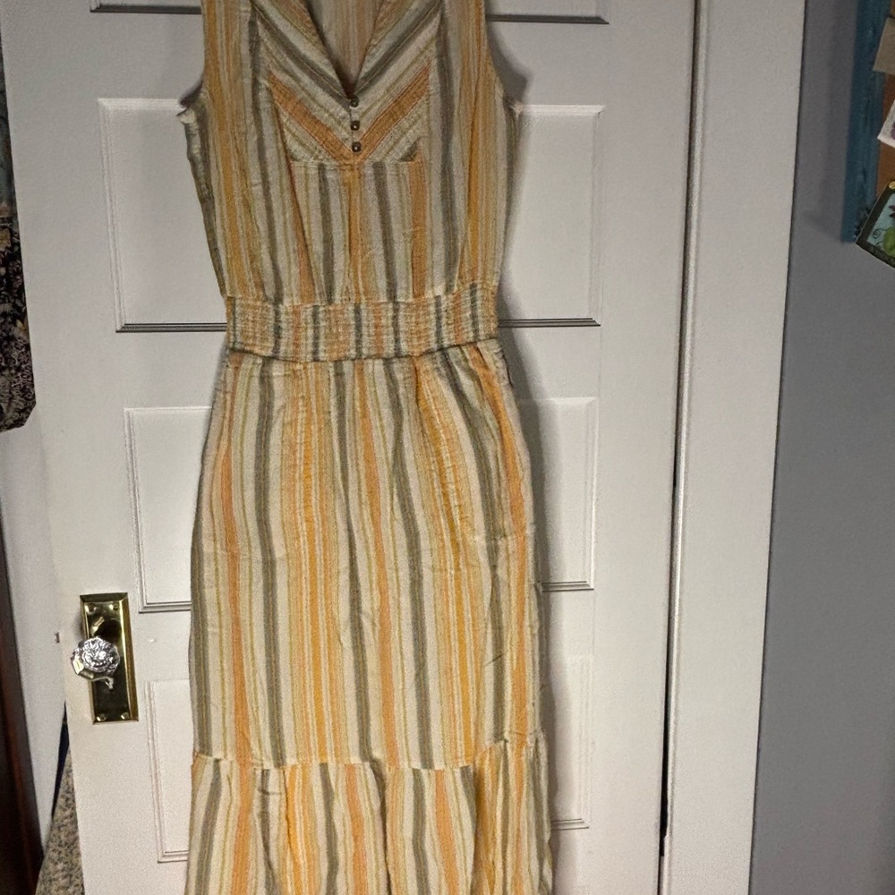 Prana Yellow and Cream Striped Maxi Dress